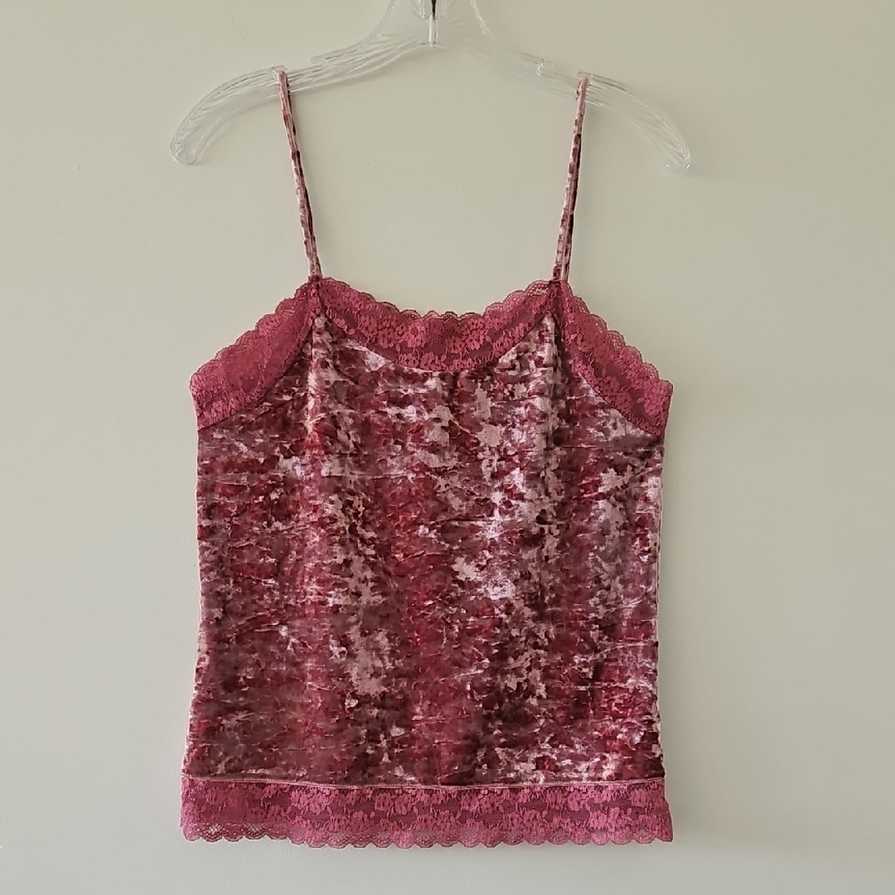 Y2K Pink Crushed Velvet And Lace Camisole Fairy Coquette NWT Size Small